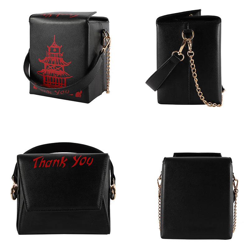 Fashion Crossbody Bag Chinese Takeout Box Style Clutch Bag for Girl-Black
