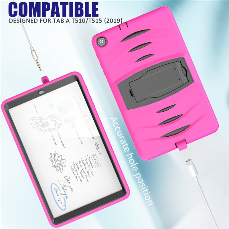 Shock Wave Kickstand Case Heavy Duty Rugged Anti-Fall Protection For Samsung Tab A 10.1 T510/T515(2019)-Rose Red