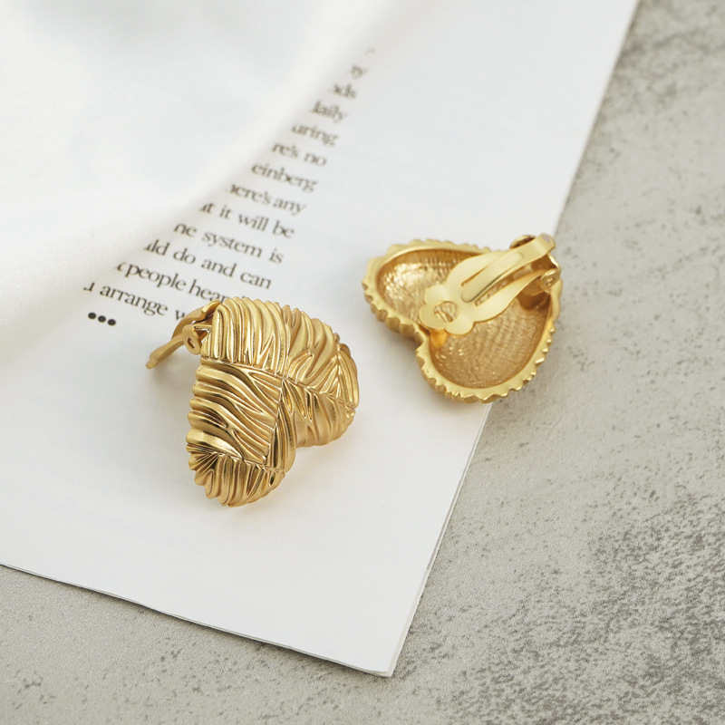 Gold Embossed Heart Clip-On Stud Earrings for Women