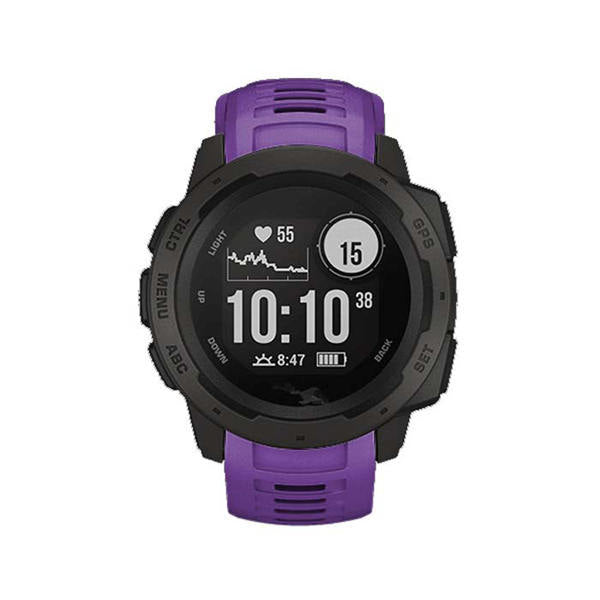 For Garmin Instinct Watchband Soft Silicone Adjustable Replacement Strap 22MM Black Steel Buckle-Purple