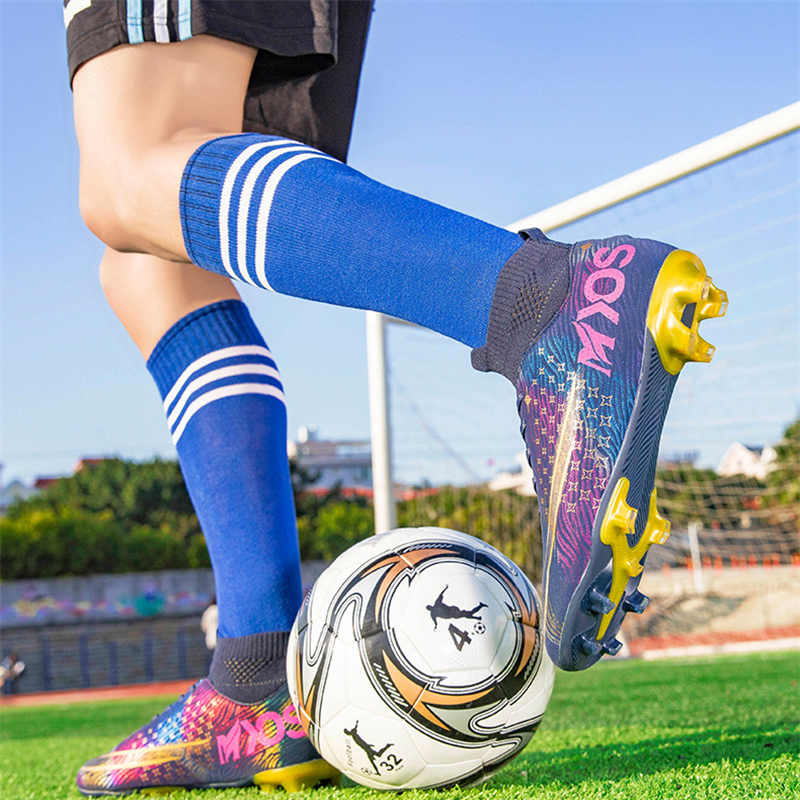 Hightop Soccer Boots Spikes Shoes Unisex Outdoor Indoor Sneaker-1Black