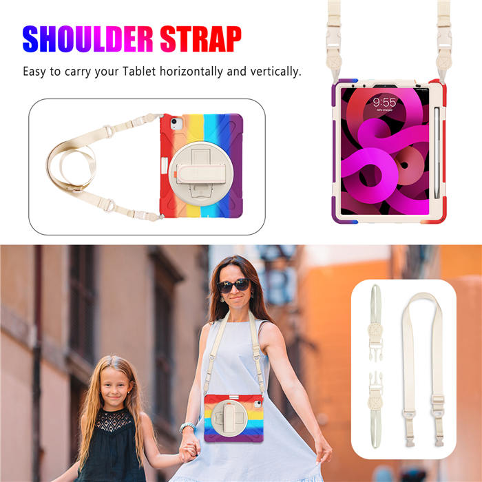 iPad Case With Pencil Stand+Rotating Stand+Shoulder Strap For iPad 10.9 inch Air4-Red