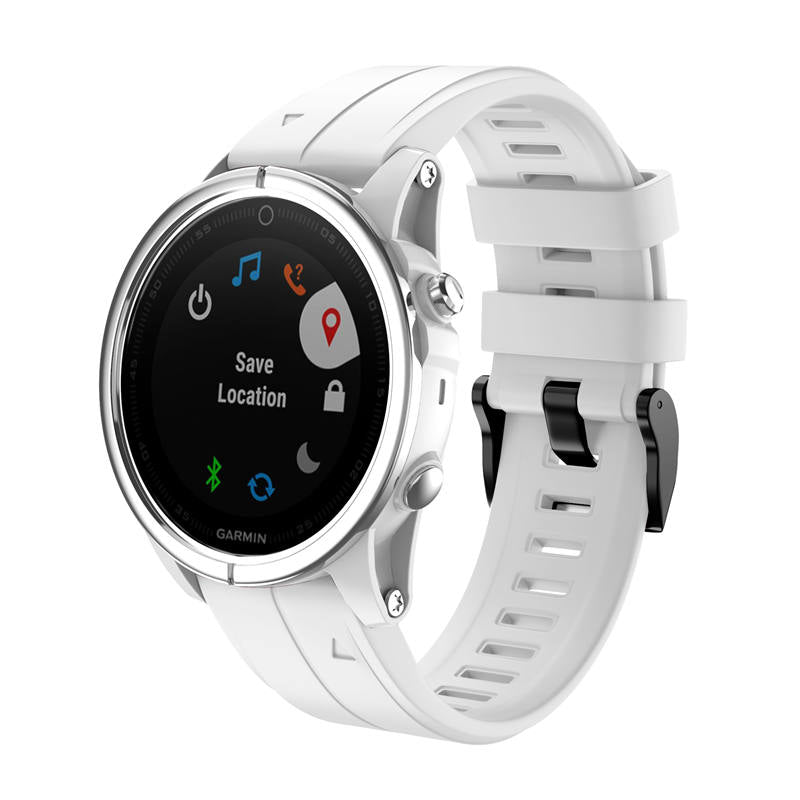 Silicone Replacement Band 20mm Quick Release Easy Fit For Garmin Fenix 5S/5S Plus/6S/6S Pro Smartwatch Black Steel Buckle-White