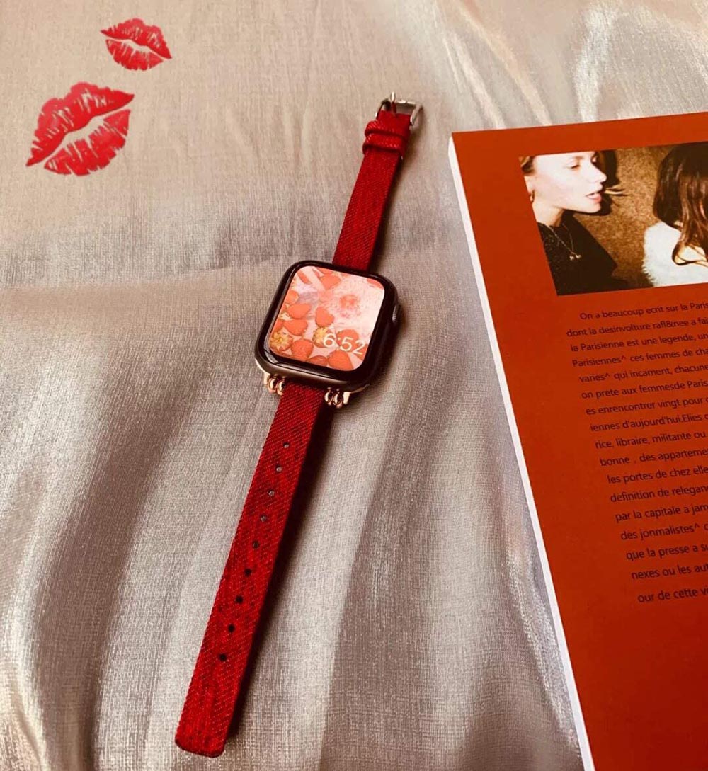 Slim Canvas Watch Band With Positioning Beads For Apple Watch SE/6/5/4/3/2/1(Red)