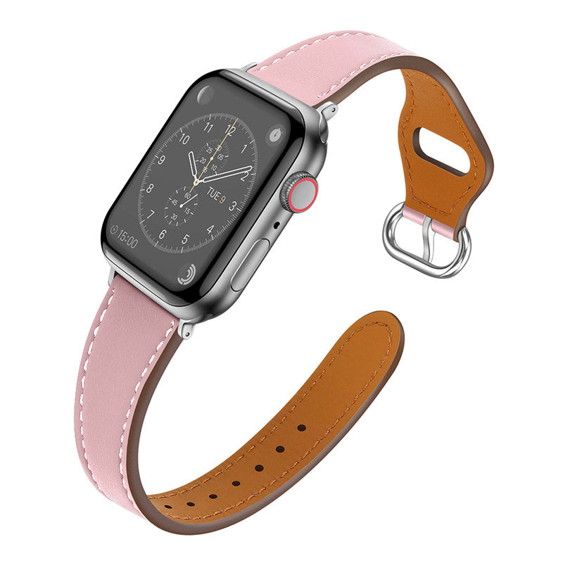 Apple Watch Strap Solid Color Leather for iWatch Series 7/SE/6/5/4/3/2/1-Pink
