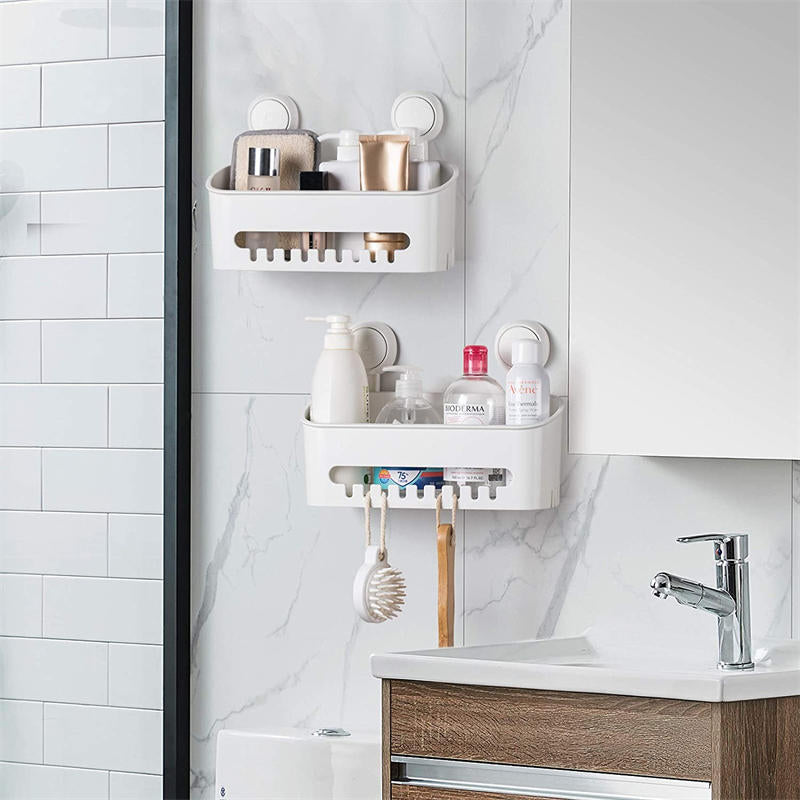 Vacuum Shower Caddy Suction Cup Shelf Shower Basket Storage for Shampoo -White