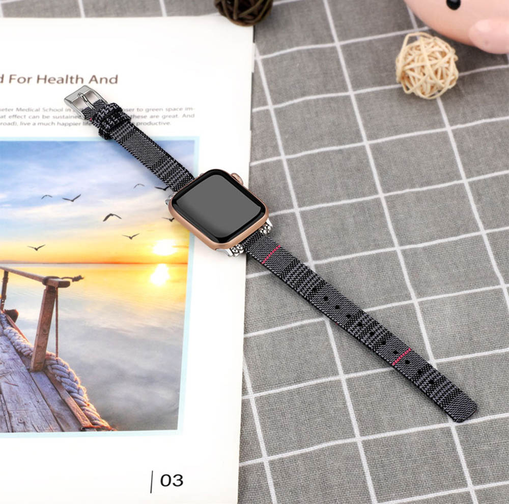 Slim Canvas Watch Band With Positioning Beads For Apple Watch SE/6/5/4/3/2/1(Dark Gray)
