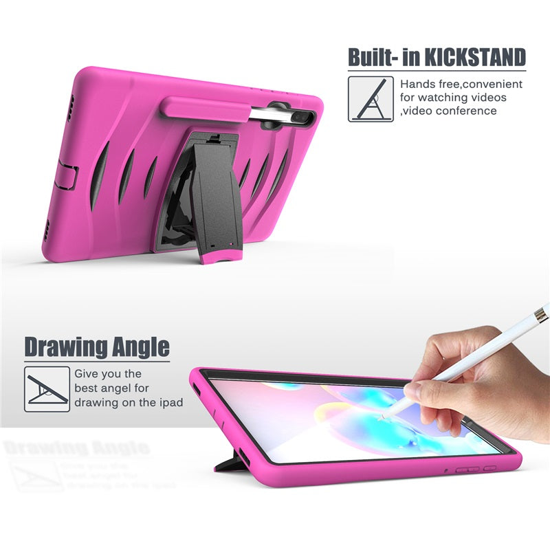 Shock Wave Kickstand Case Anti-Fall Protection With Pencil Holder For Samsung Tab S6 10.5inch T860/T865/T867(2019)-Rose Red