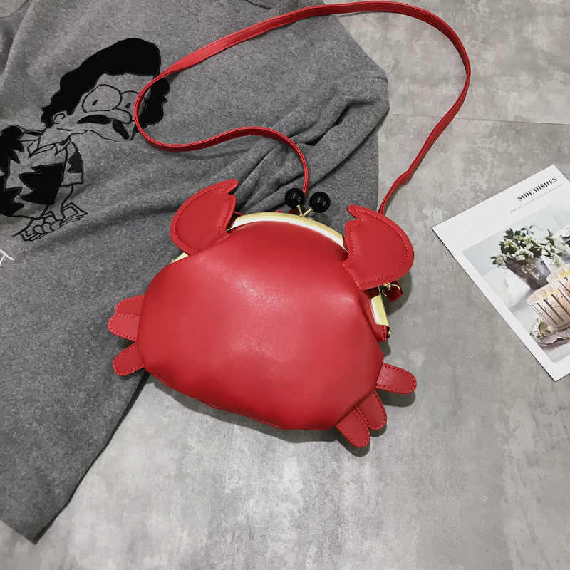 Crab Shape Handbag Novelty Detachable Shoulder Bag Women's Satchel-Red