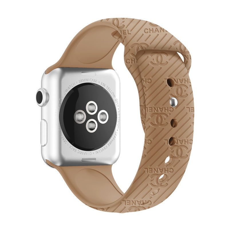 Engraved Watch Band Soft Silicone Luxury Pattern for Apple Watch-Brown