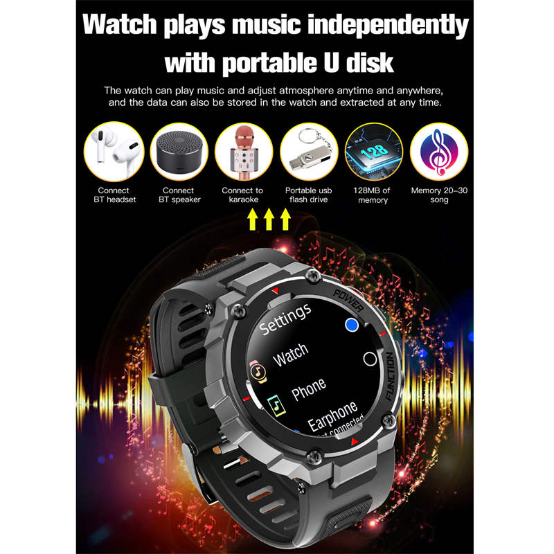 F26 Military Smart Watch with Bluetooth Calling Music Player Heart Rate Sleep Monitor-Green