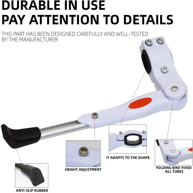 Adjustable Bike Kickstand Aluminum Rear Side Bicycle Stand for Bike 22inch-27inch-White