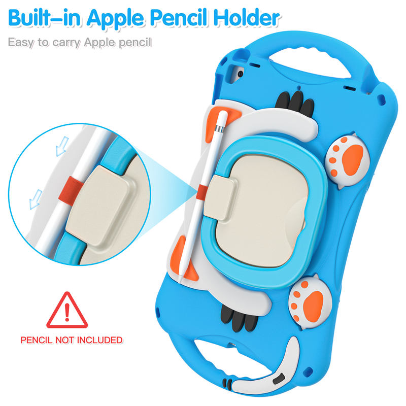 CatB Silicone Case For iPad 10.2 Air10.5 Pro10.5 Shockproof Shoulder Strap Handle Stand-Light Blue