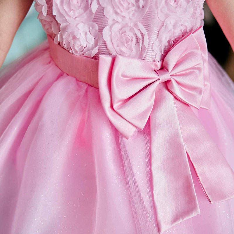 Girl Sleeveless Lace 3D Flower Tutu Holiday Princess Wedding Dresses-Pink