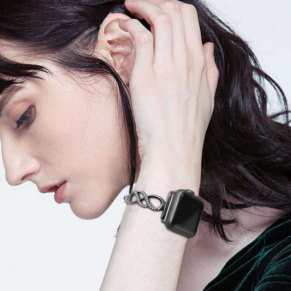 8 Shape Watch Band Stainless Steel Wristbands for Apple IWatch Series SE/1/2/3/4/5/6 For Women-Black