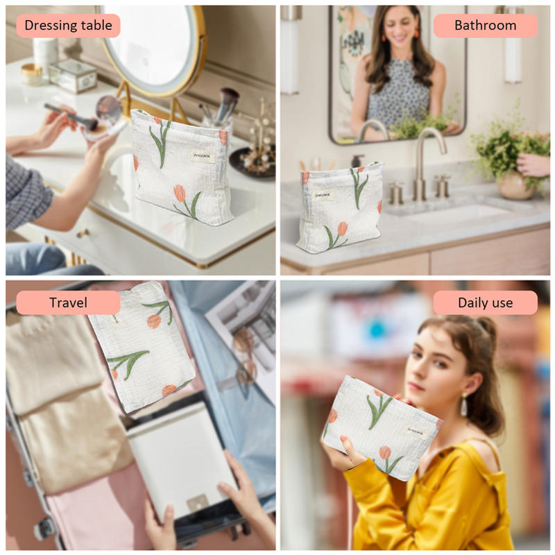 Floral Makeup Bag Travel Cosmetic Organizer for Women and Girls-Tulip
