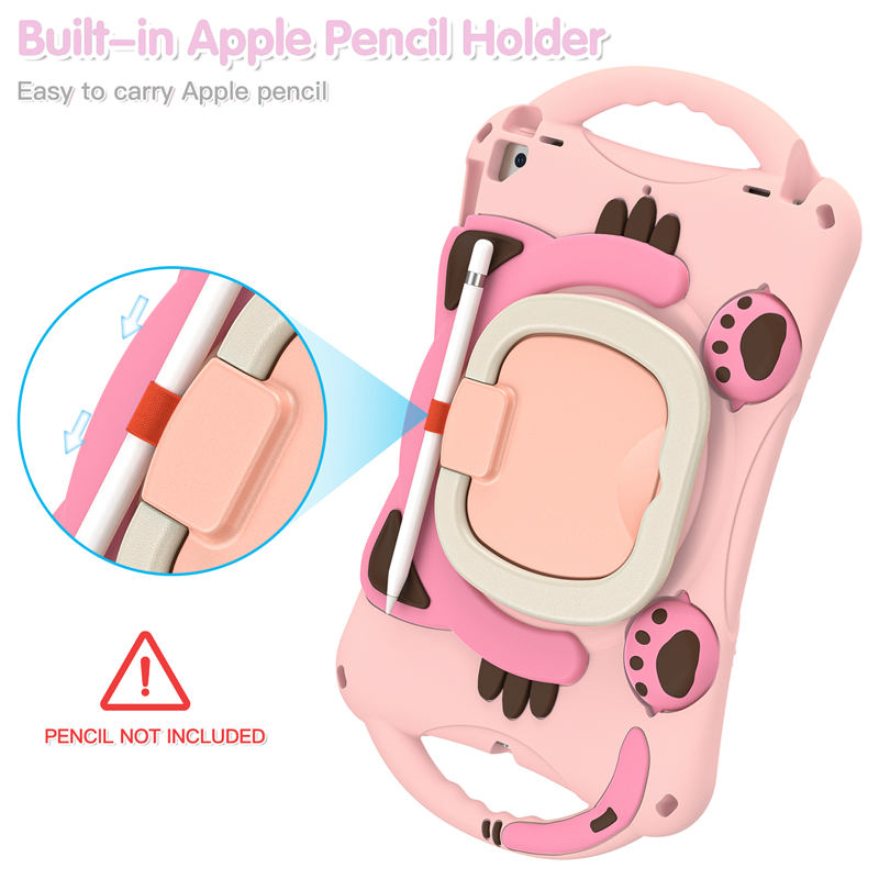 CatB Silicone Case For iPad 10.2 Air10.5 Pro10.5 Shockproof Shoulder Strap Handle Stand-Pink