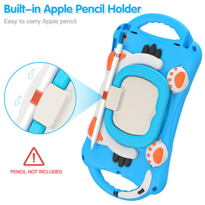 CatB Silicone Case For iPad Pro 9.7 inch Air1/2 Shockproof Shoulder Strap Handle Stand-Light Blue