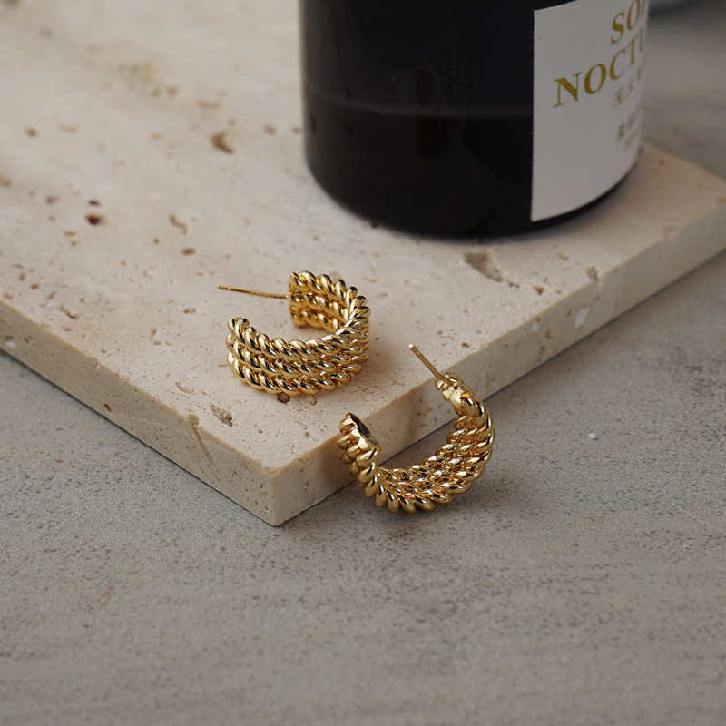 Three-layer Twisted Rope C-shaped Earrings for Women
