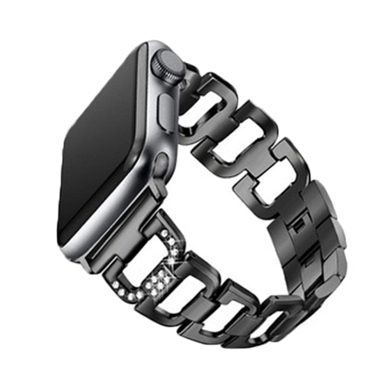 D Shape Stainless Steel Watch Band Adjustable Wristbands for Apple IWatch Series SE/1/2/3/4/5/6 For Women Men-Black