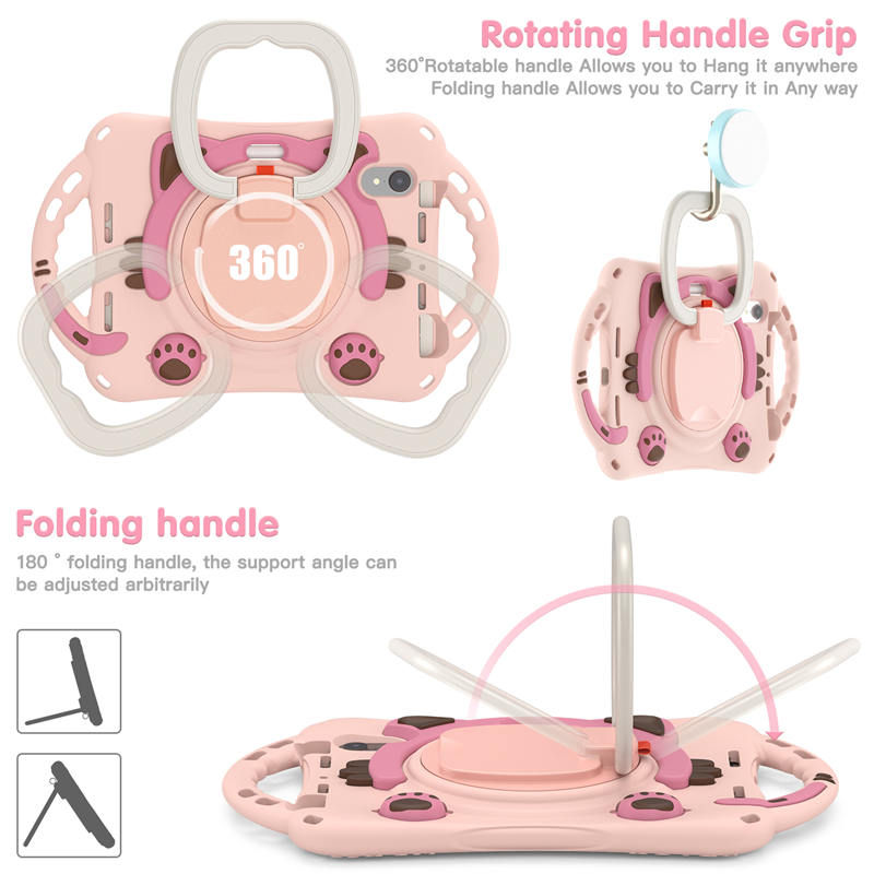 CatB Silicone Case For iPad Mini 6 Shockproof Shoulder Strap Handle Stand-Pink
