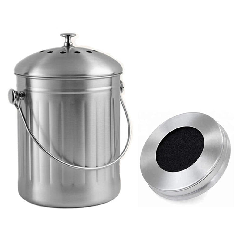 Stainless Steel Compost Bin for Kitchen Countertop Includes Charcoal Filter