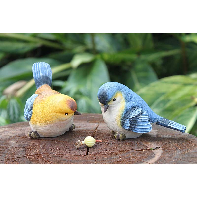 Funny Garden Bird Statue Indoor Outdoor Statues Yard Art Figurines for Patio Lawn House -Blue Orange