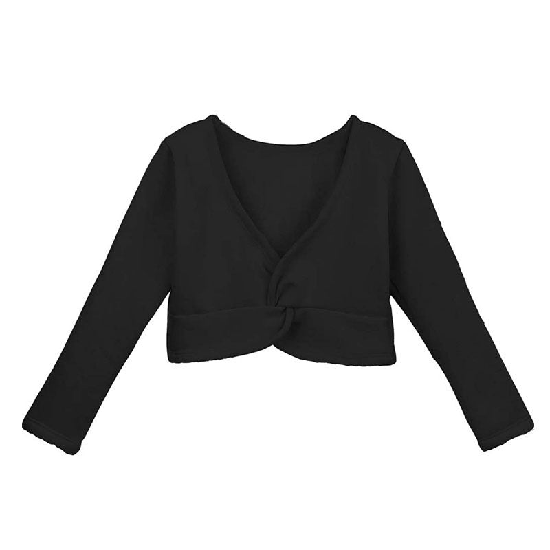 Kids Long Sleeve Wrap Tops Leotards for Girls Dance Ballet Cardigan Bolero-Black