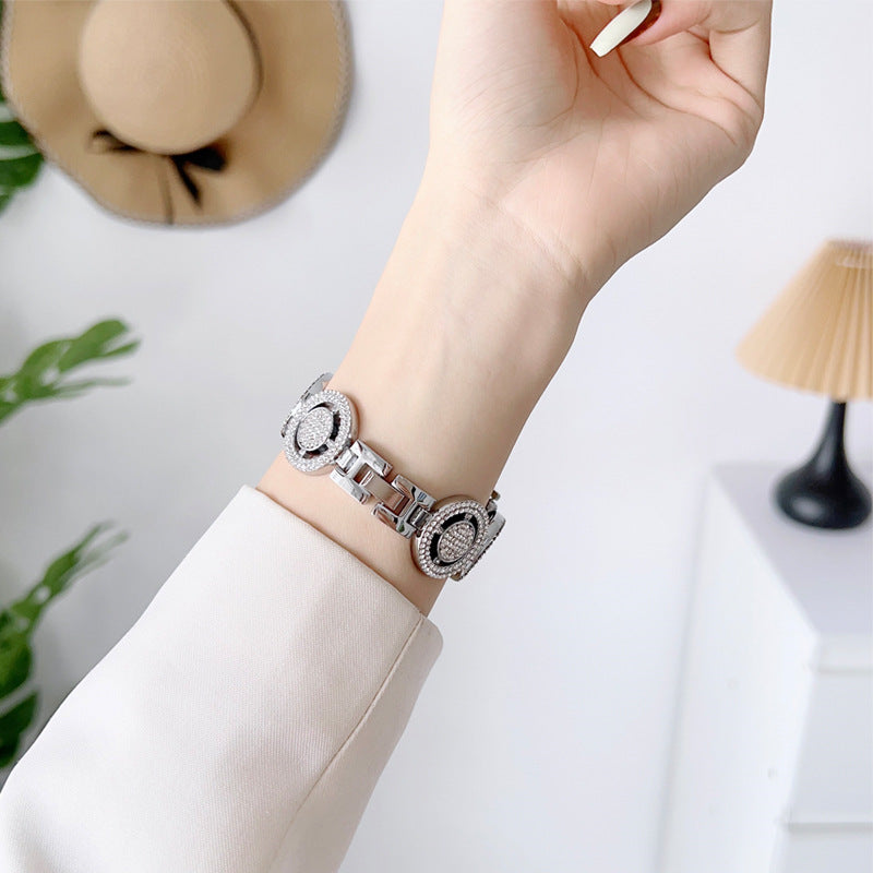 Shiny Watch Strap with Rhinestone Metal Link Band for Apple watch-Silver