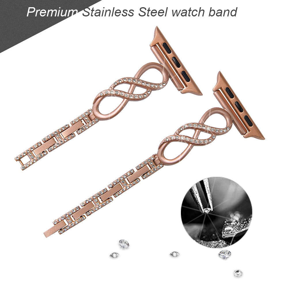 8 Shape Watch Band Stainless Steel Wristbands for Apple IWatch Series SE/1/2/3/4/5/6 For Women-Rose Gold