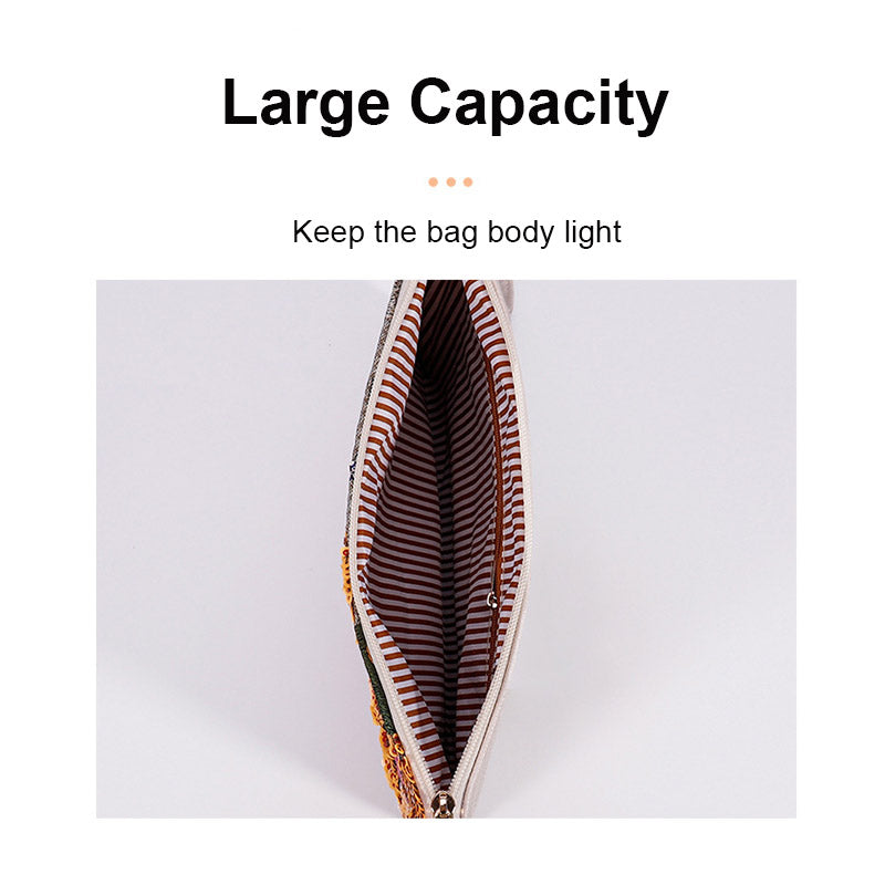 Women Clutches Embroidery Sequins Design Straw Bag for Vacation-Orange