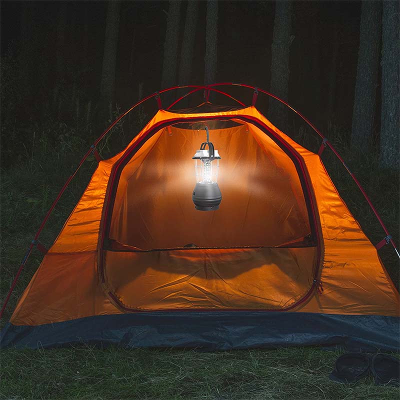 Solar Powered Camping Lamp Crank Dynamo Emergency Lighting-Black