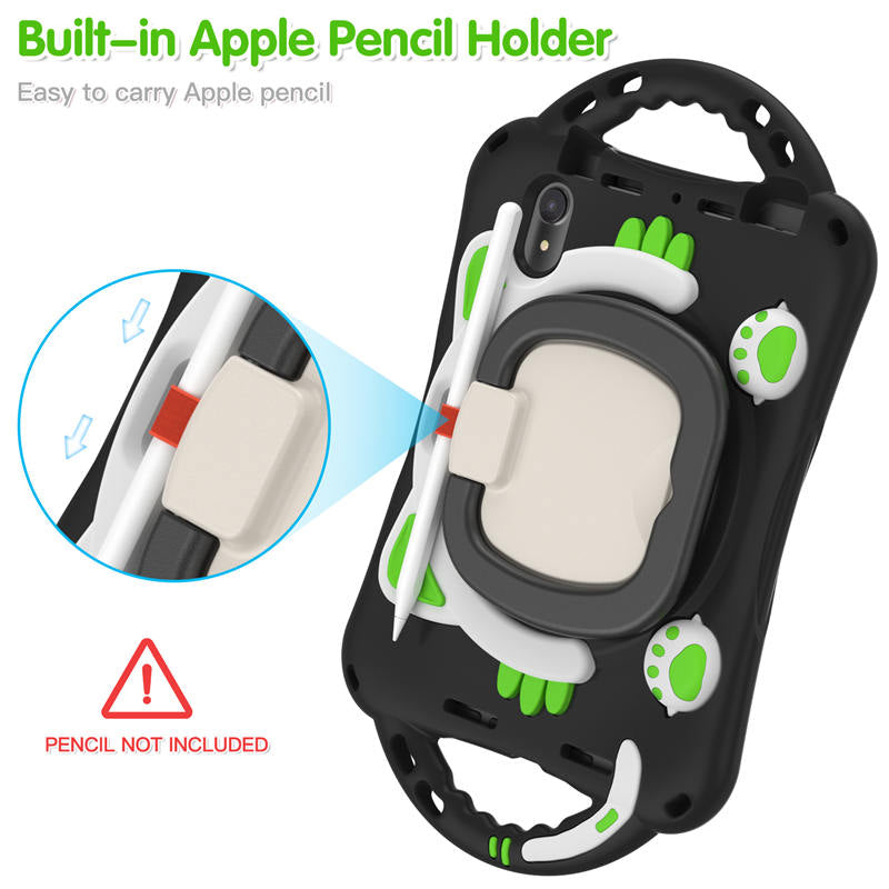 CatB Silicone Case For iPad Mini 6 Shockproof Shoulder Strap Handle Stand-Black Green