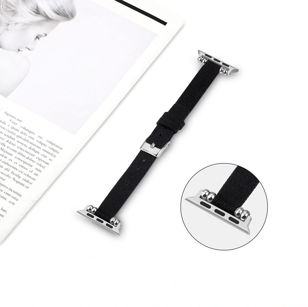 Slim Canvas Watch Band With Positioning Beads For Apple Watch SE/6/5/4/3/2/1(Black)