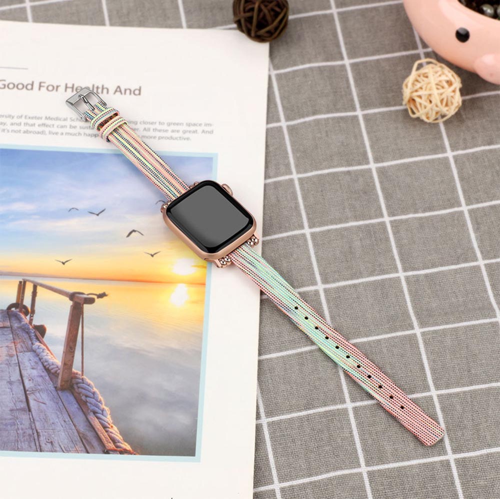 Slim Canvas Watch Band With Positioning Beads For Apple Watch SE/6/5/4/3/2/1(Colorful)
