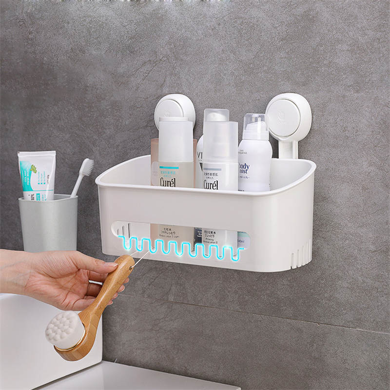 Vacuum Shower Caddy Suction Cup Shelf Shower Basket Storage for Shampoo -White