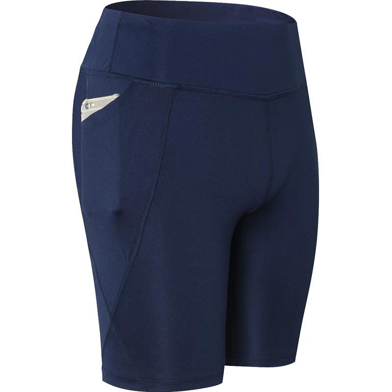 Women Yoga Shorts With Pocket High Waist Fitness Leggings Sports Running Quick Drying Perspiration Tights 2034-Navy