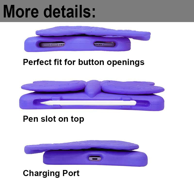 iPad Case For iPad Mini 6 Cartoon 3D Butterfly EVA Proof Shockproof Case with Bracket-Purple