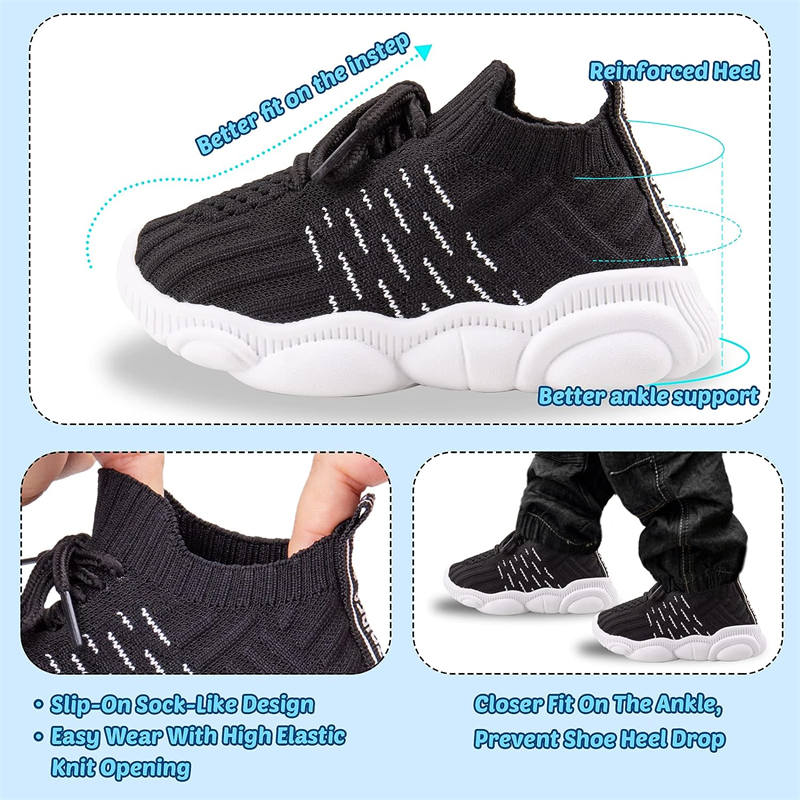 Girls and Boys Sneakers Cotton Mesh Breathable Shoes Outdoor-Black