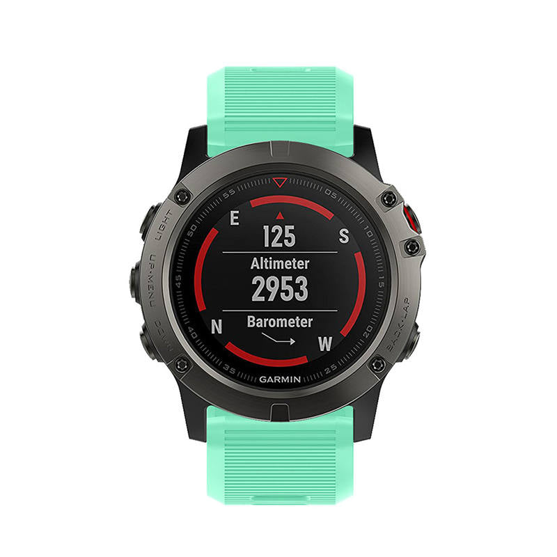 26mm Strap For Garmin Fenix 5X/5X Plus/3/3 HR/6X/6X Pro Watchband Quick Release Easy Fit Silicone Bands Silver Buckle-Teal