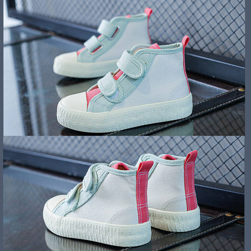 Unisex-Child Canvas Sneakers High Top Velcro Closure Boots-Rose Red