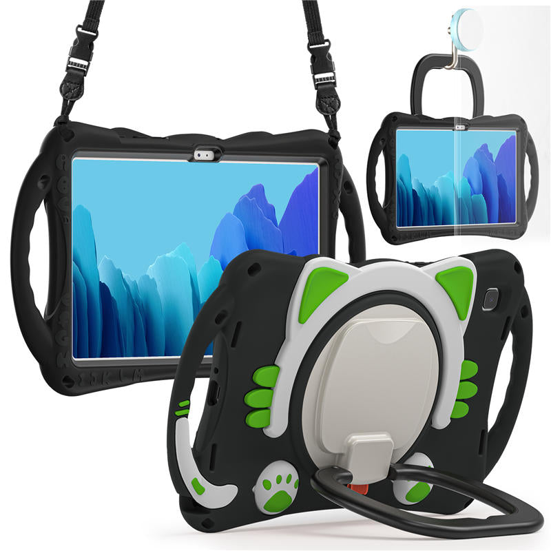 CatB Samsung Tablt Case for Tab A7 10.4 T500/T505/T507/T505N Shockproof Shoulder Strap Handle Stand-Black Green