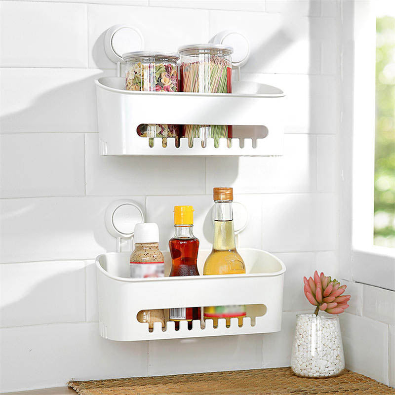 Vacuum Shower Caddy Suction Cup Shelf Shower Basket Storage for Shampoo -White