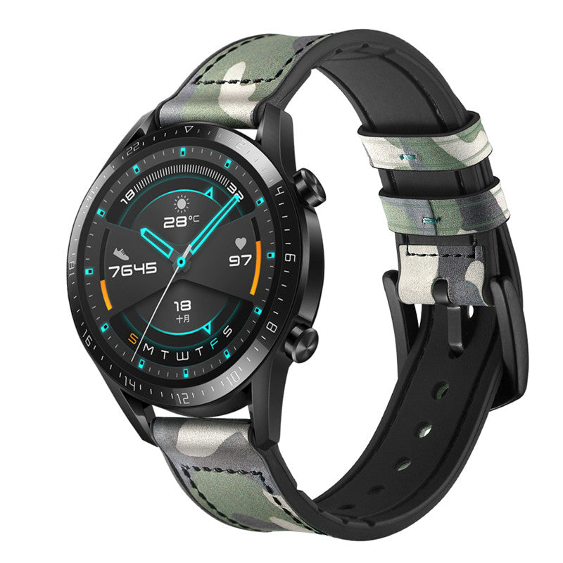 Silicone Leather Watch Strap 22mm 20mm For Samsung Galaxy Watch - Cam Green