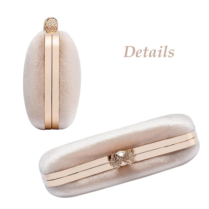 Velvet Evening Bags for Women With Flower Rhinestone Pearl for Party Wedding-Grey