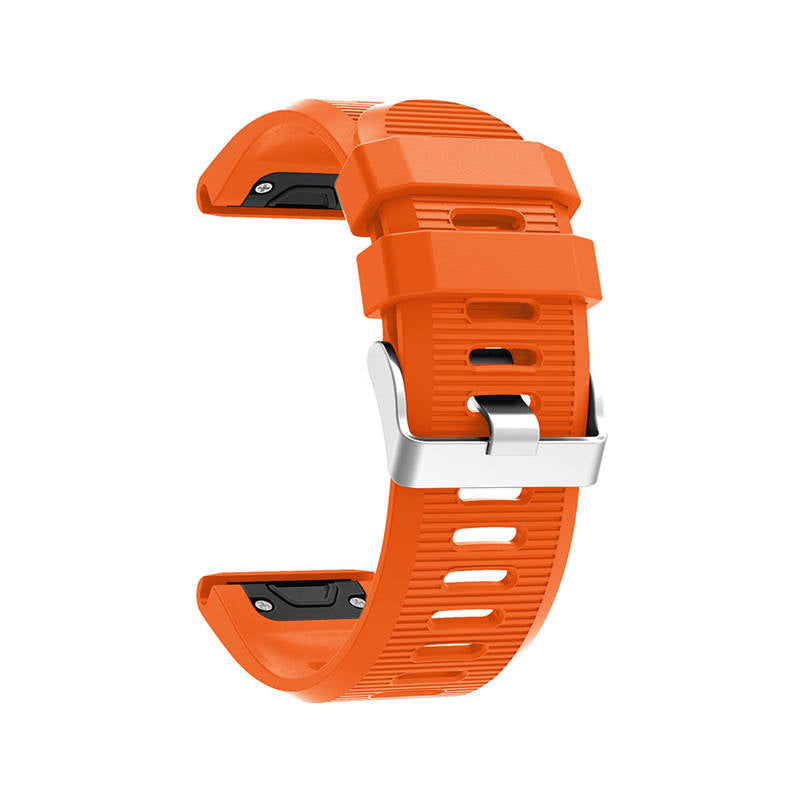 26mm Strap For Garmin Fenix 5X/5X Plus/3/3 HR/6X/6X Pro Watchband Quick Release Easy Fit Silicone Bands Silver Buckle-Orange