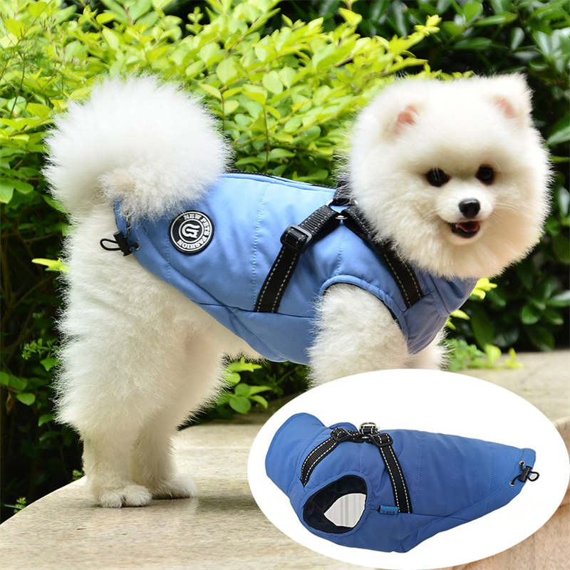Dog Vest Harness for Winter Windproof Fleece Lined Warm Puppy Jacket-LightBlue