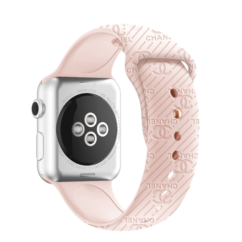 Engraved Watch Band Soft Silicone Luxury Pattern for Apple Watch-Pink