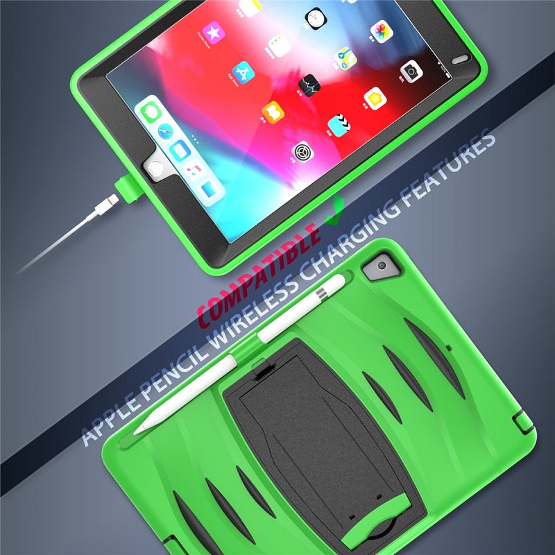 Shock Wave Kickstand Case Anti-Fall Protection With Pencil Holder For 9.7inch iPad 5/iPad 6/iPad Air2/iPad Pro9.7-Green