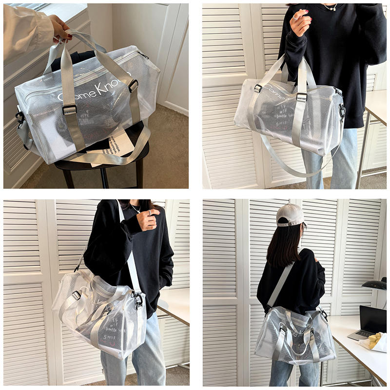 Clear PVC Tote Bag Waterproof Large Capacity Bag for Sports Gym Swim-LightGray